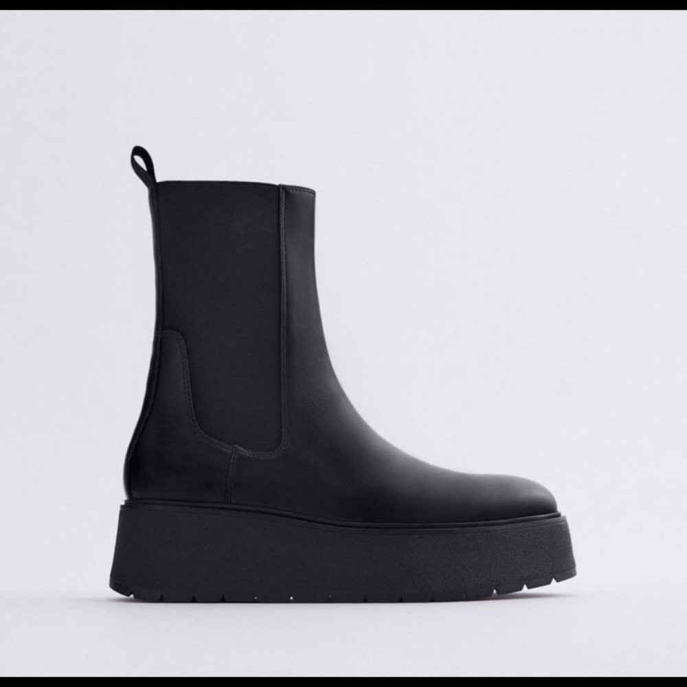 Worn once black Zara platform ankle boots size 8